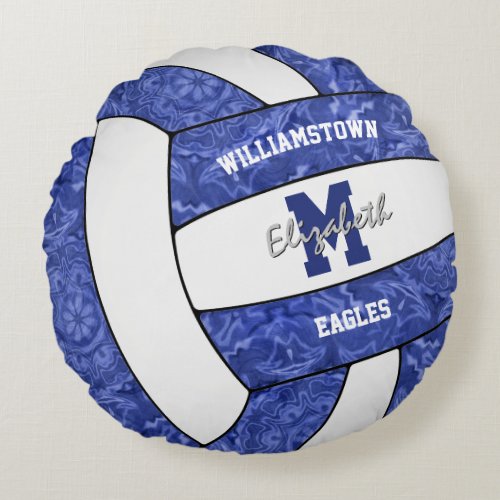 blue white volleyball team colors girl sports room round pillow