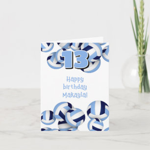 blue white volleyballs kids birthday card