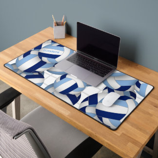 Blue white volleyballs pattern personalized desk mat