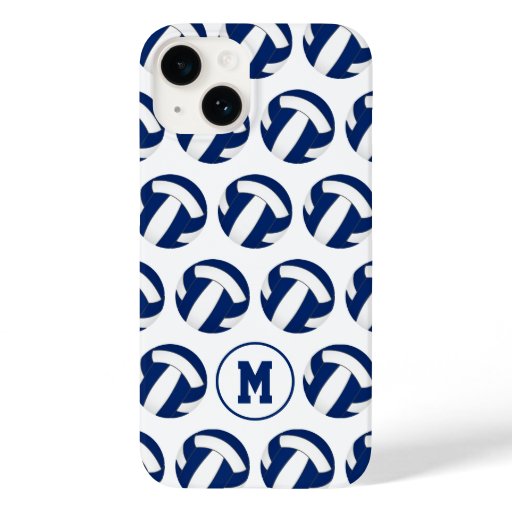 blue white volleyballs pattern with monogram Case-Mate iPhone 14 case