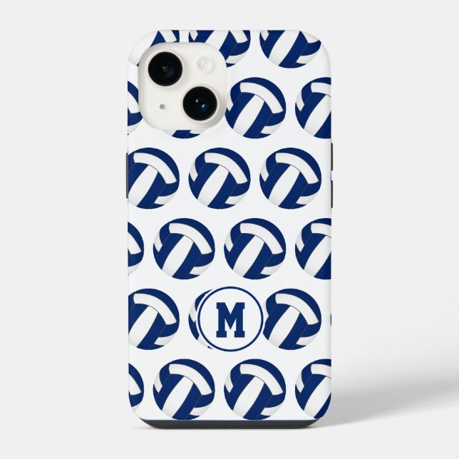 blue white volleyballs pattern with monogram iphone case (Back)