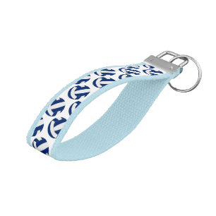 Blue white volleyballs pattern wrist keychain