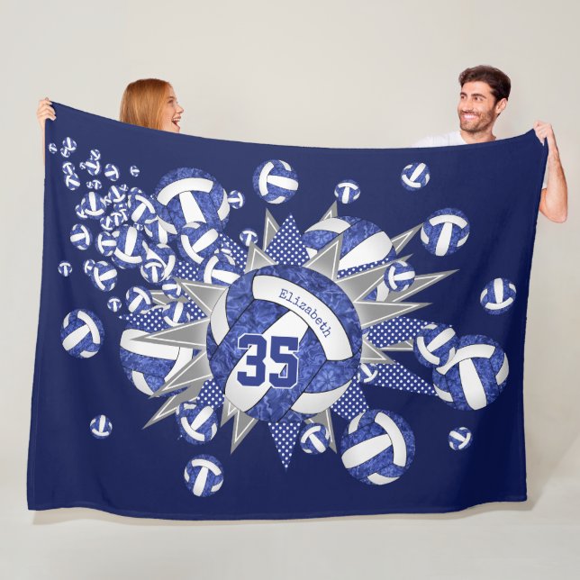 blue white volleyballs stars girls sports custom  fleece blanket (In Situ)