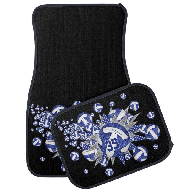 Blue white volleyballs stars girly sports  car floor mat (Set)