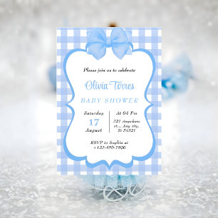 blue White Watercolor  Baby Shower Invitation