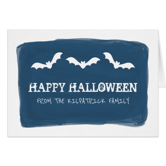 Blue White Watercolor Bats Halloween Card (Front Horizontal)