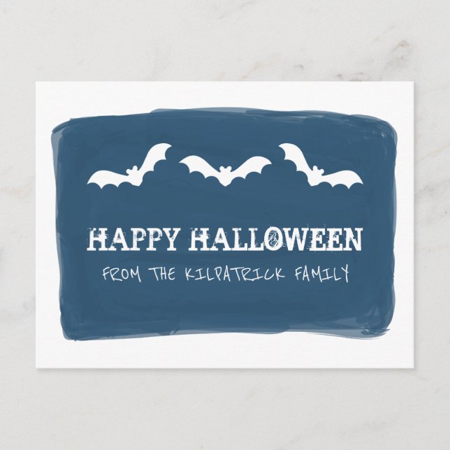 Blue White Watercolor Bats Halloween Postcard (Front)