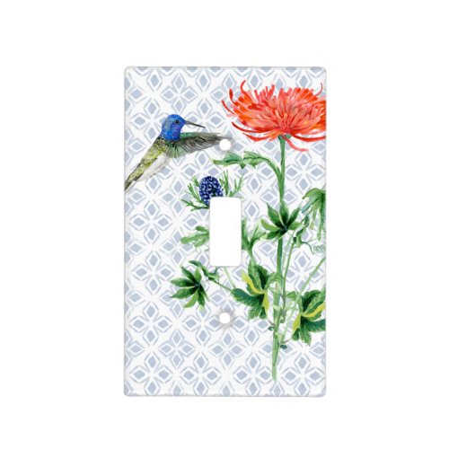 Blue White Watercolor Bird Coral Orange Floral Light Switch Cover