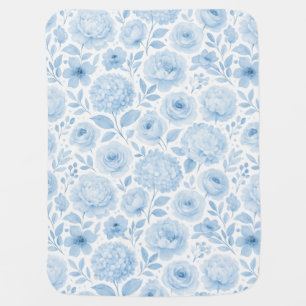 Blue White Watercolor Floral Baby Blanket