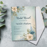 Blue White Watercolor Floral Bridal Shower Brunch  Invitation
