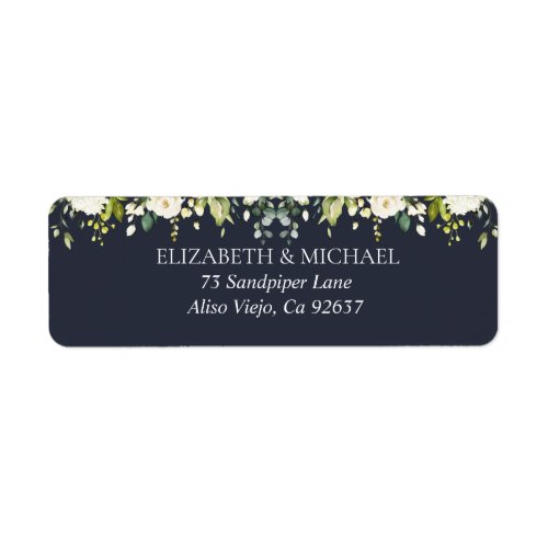 Blue  White Watercolor Floral Drop Return Address Label