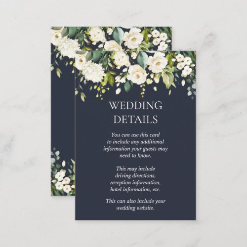 BlueWhite Watercolor Floral Drop Wedding Details Enclosure Card