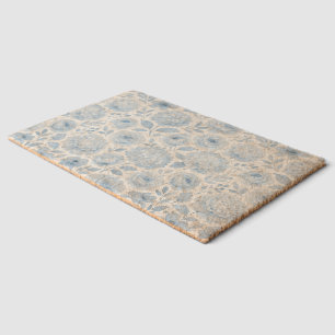 Blue White Watercolor Floral Fiber Doormat