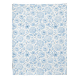 Blue White Watercolor Floral Pattern Duvet Cover