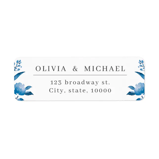 Blue & white watercolor floral return address label | Zazzle