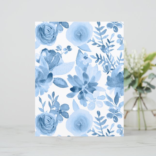 Blue u0026 white watercolor floral scrapbook paper