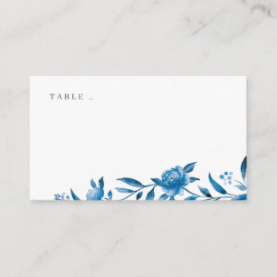 Blue & white watercolor floral wedding place cards