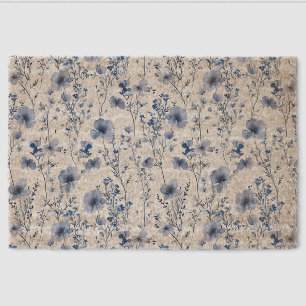 Blue White Watercolor Floral Wildflower Fiber Doormat