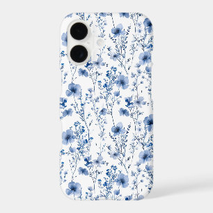 Blue White Watercolor Floral Wildflower Pattern iPhone 17 Case