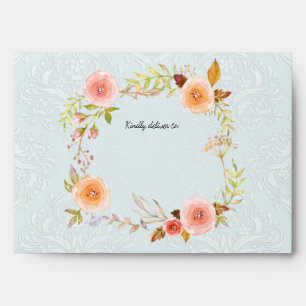Blue White Watercolor Floral Wreath Bridal Shower Envelope