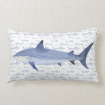 Blue &amp; White Watercolor Nautical #Shark Pattern Lumbar Pillow