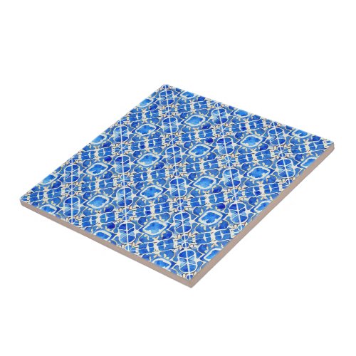 Blue white watercolor pattern Mediterranean style Ceramic Tile