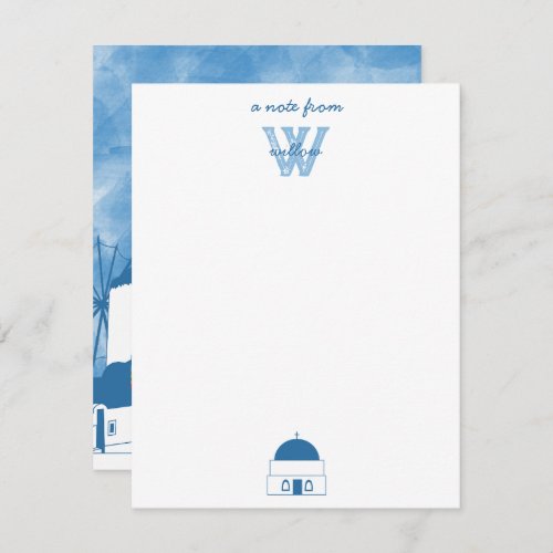 Blue  White Watercolor Santorini Greece Note Card