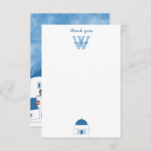 Blue  White Watercolor Santorini Greece Thank You Card