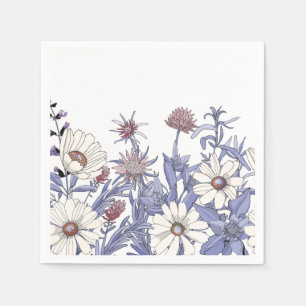 Blue White Watercolor Wildflowers Decoupage Napkins