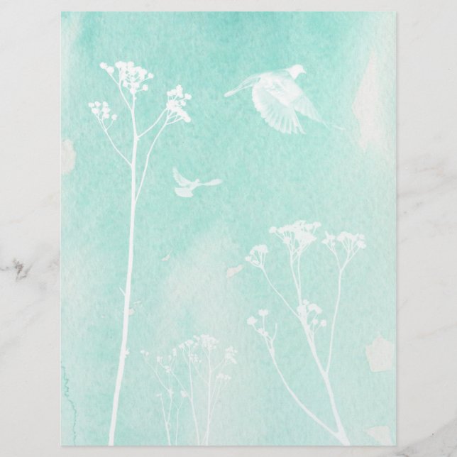 Blue & White Watercolour Scrapbook Paper (Front)