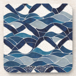 Blue White Wave Pattern 01 Beverage Coaster