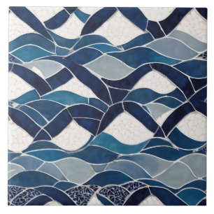 Blue White Wave Pattern 01 Ceramic Tile