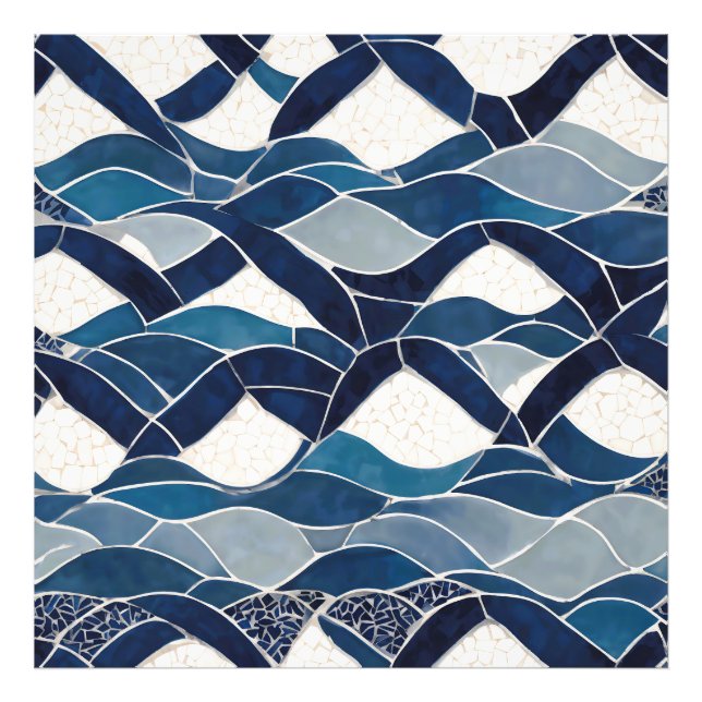 Blue White Wave Pattern 01 Photo Print (Front)