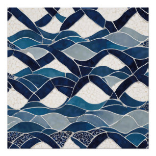 Blue White Wave Pattern 01 Poster