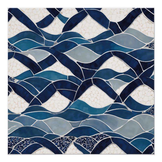 Blue White Wave Pattern 01 Poster (Front)