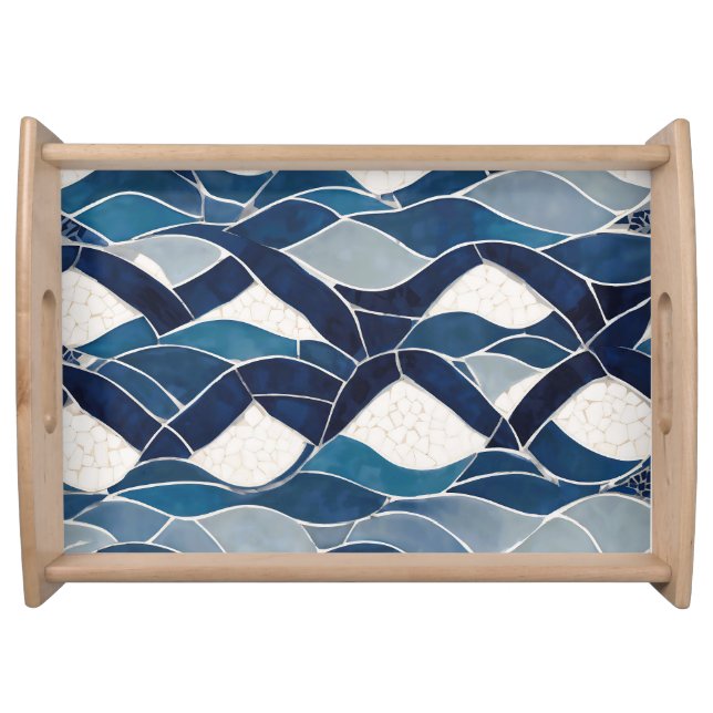 Blue White Wave Pattern 01 Serving Tray (Front)