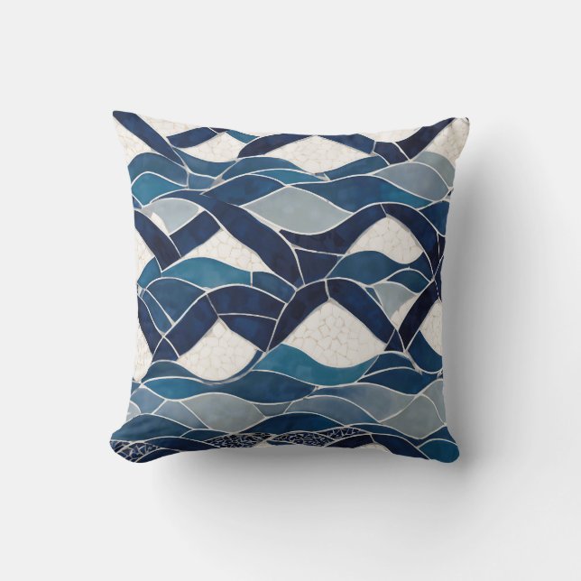 Blue White Wave Pattern 01 Throw Pillow (Front)