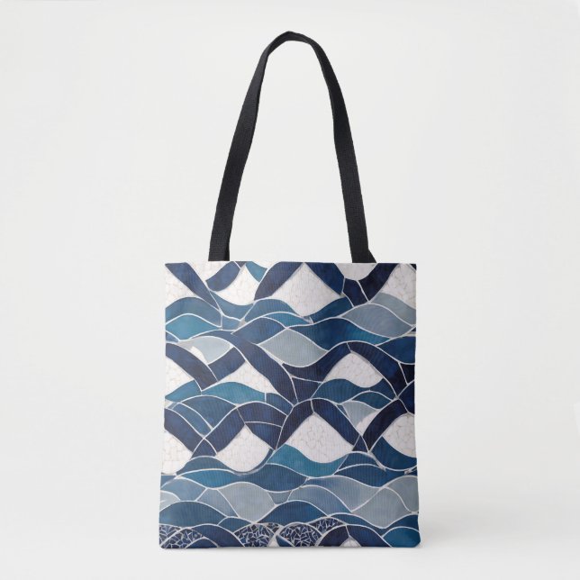Blue White Wave Pattern 01 Tote Bag (Front)
