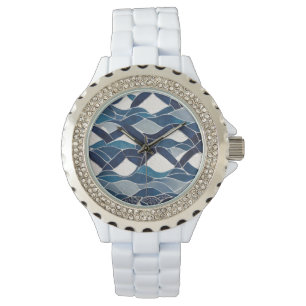 Blue White Wave Pattern 01 Watch