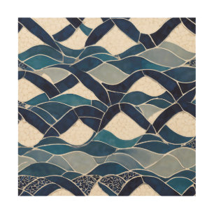 Blue White Wave Pattern 01 Wood Wall Art