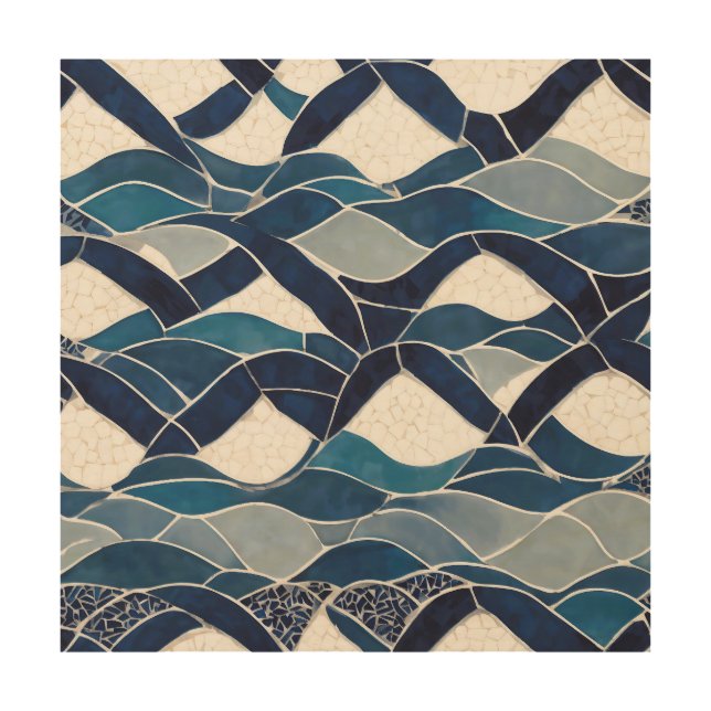 Blue White Wave Pattern 01 Wood Wall Art (Front)