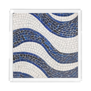 Blue White Wave Pattern 04 Acrylic Tray