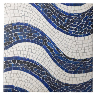 Blue White Wave Pattern 04 Ceramic Tile