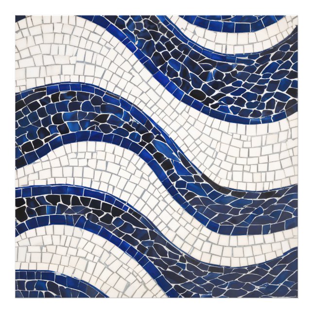 Blue White Wave Pattern 04 Photo Print (Front)