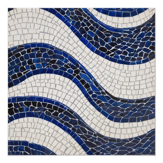 Blue White Wave Pattern 04 Poster (Front)