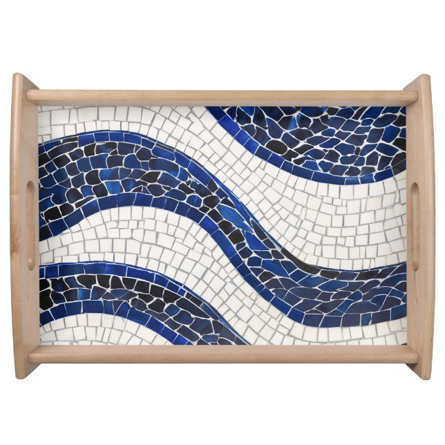 Blue White Wave Pattern 04 Serving Tray (Front)