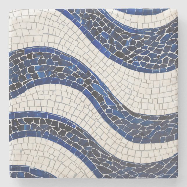 Blue White Wave Pattern 04 Stone Coaster (Front)