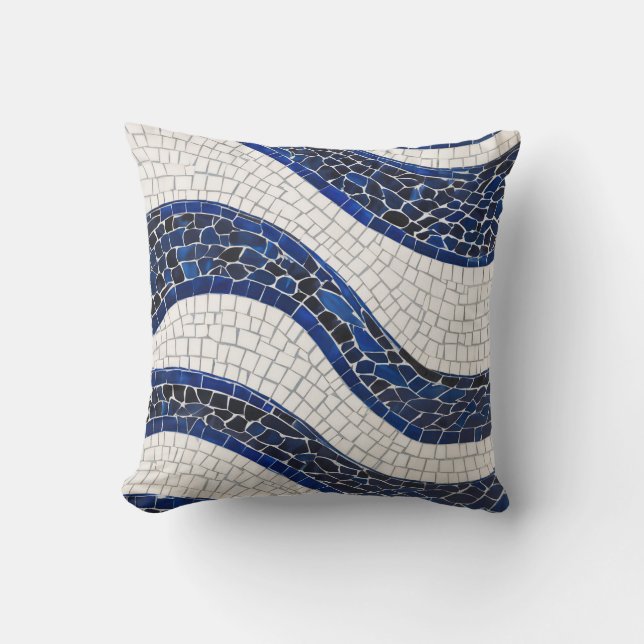 Blue White Wave Pattern 04 Throw Pillow (Front)