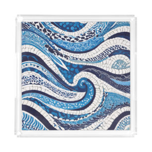 Blue White Wave Pattern 05 Acrylic Tray