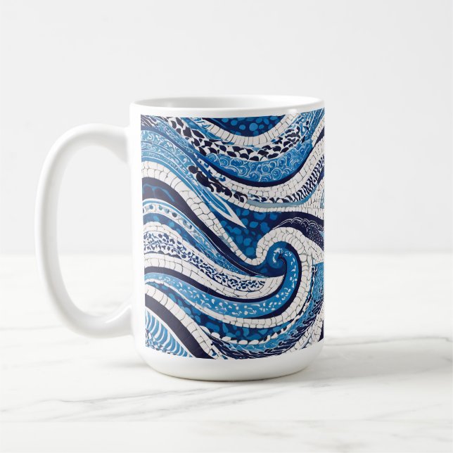 Blue White Wave Pattern 05 Coffee Mug (Left)